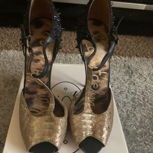Sam Edelman Gold/Black spiked heels